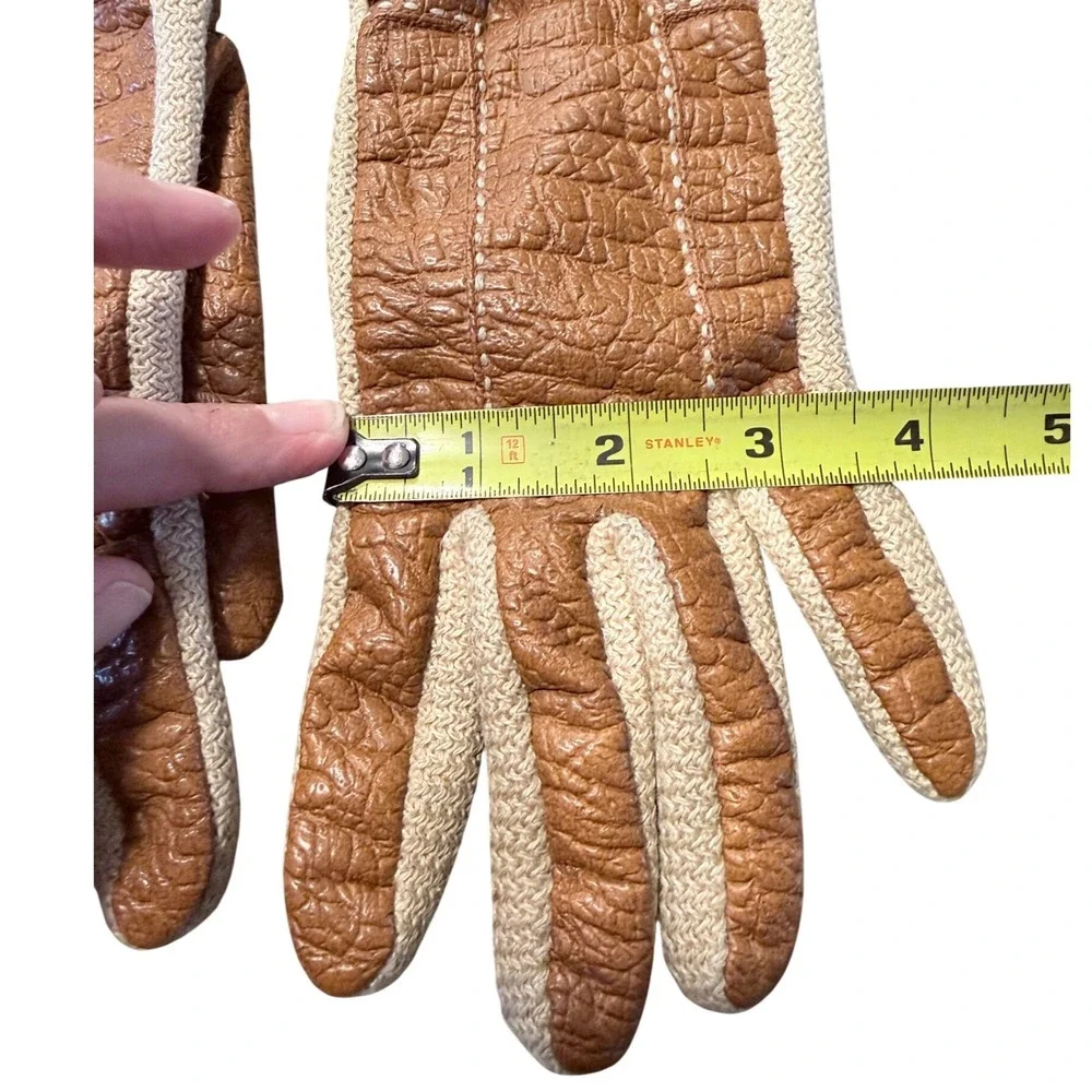 Vintage Aris Snuggler Women's Gloves Size L Brown Textured Leather Knit‎ Trim